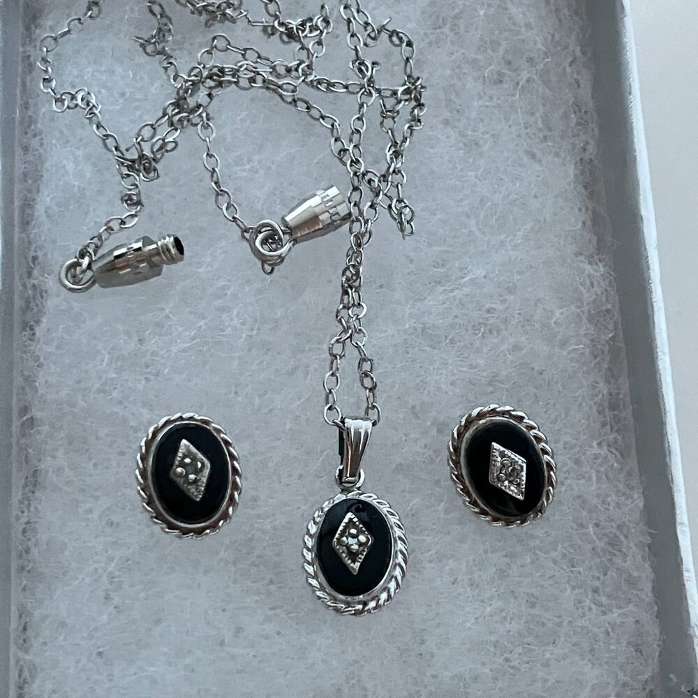 Real Diamonds & Onyx, 14 k Gold Fill, Carl  Necklace and Earring Set